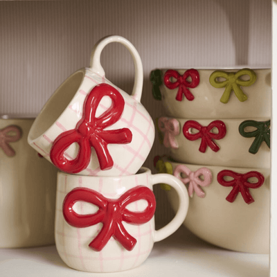 Red Bow Hand Painted Ceramic Mug