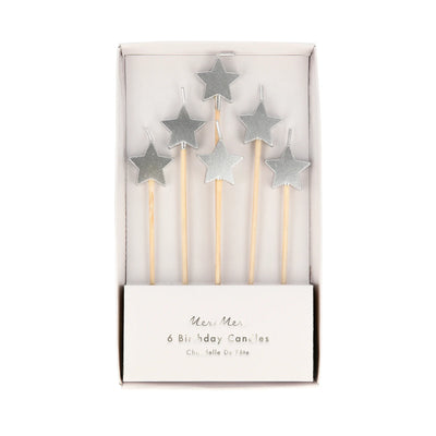 Silver Star Candles Set of 6