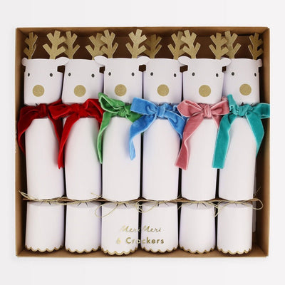 Reindeer with Velvet Bows Crackers Set of 6