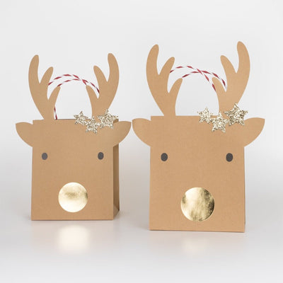 Reindeer Gift Bag with Stars Medium Set of 2