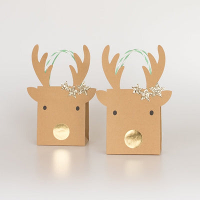 Reindeer Gift Bags with Stars Set of 2
