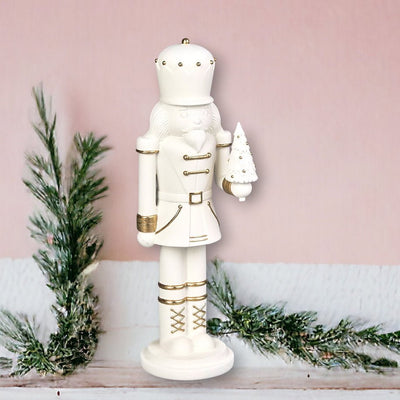 White & Gold Porcelain Nutcracker with Tree