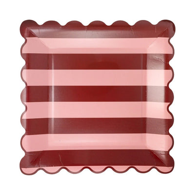 Pink & Burgundy Striped Plates Set of 8