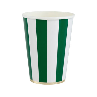 Emerald Green Cabana Stripe Cups Set of 8