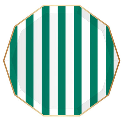 Emerald Green Signature Cabana Stripe Plates Set of 8