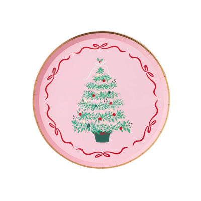 Pink Christmas Tree Plates Set of 8