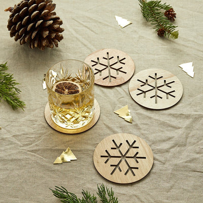 Snowflake Wooden Coasters Set of 4
