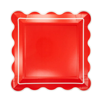 Red Scalloped Square Plates Set of 8