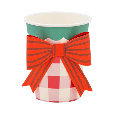 Plaid Cups with Bow Set of 8