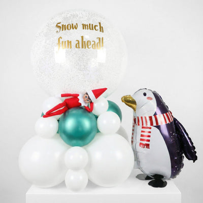 Elf Arrival Balloon Stand Snow Much Fun & Penguin (Elf not included)
