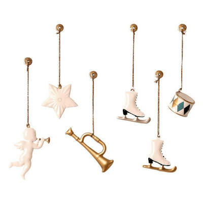 Metal Ornaments White & Gold Set of 6