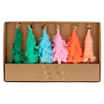 Rainbow Fringed Tree Picks Set of 12