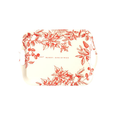 Red Floral Merry Christmas Reusable Bamboo Serving Tray