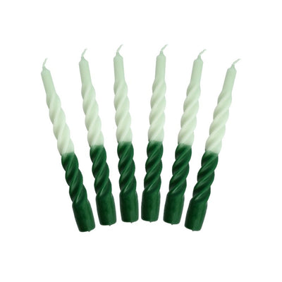 Candles with a Twist Multicolored Light and Dark Green Set of 6