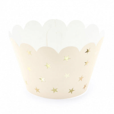 Cupcake Wrappers Light Peach & Gold Stars Set of 6
