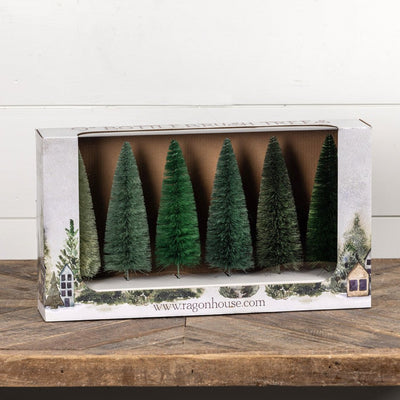 Bottle Brush Trees Green 23cm Set of 6