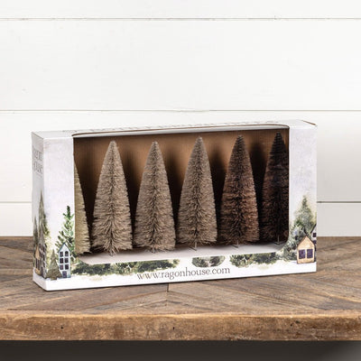 Tan Bottle Brush Trees 23cm Set of 6