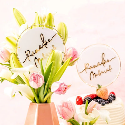 Ramadan Mubarak Metal Acrylic Reusable Toppers Set of 2