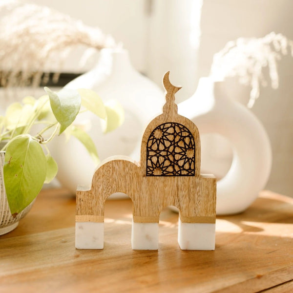 Marble & Mango Wood Hand-carved Masjid Centerpiece