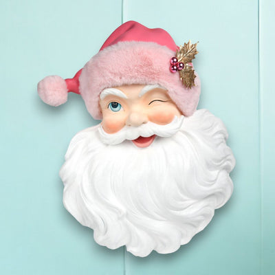 Santa Head with Pink Fur Hat Wall Decoration 66cm