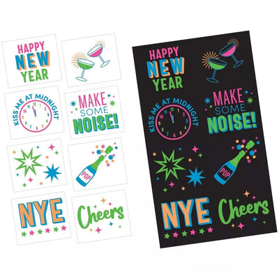 New Years Glow in the Dark Tattoos Set of 6