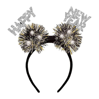 Happy New Year Light Up Pom Pom Glitter Headband
