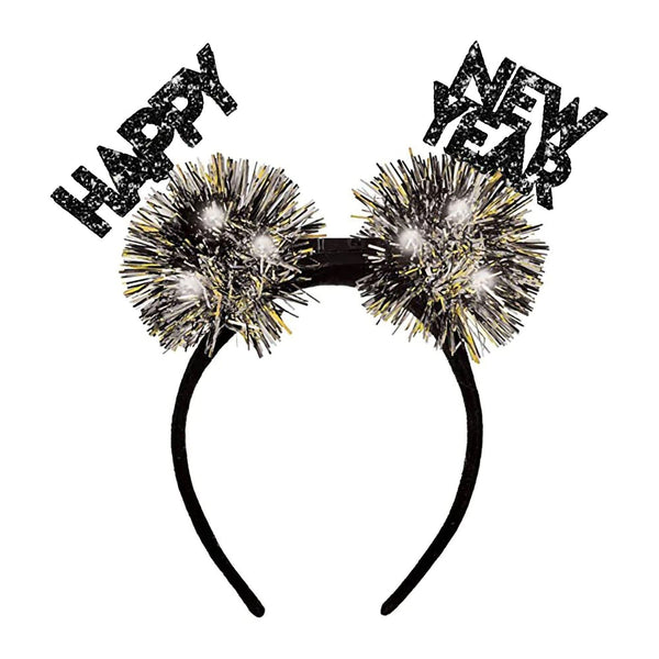 Happy New Year Light Up Pom Pom Glitter Headband