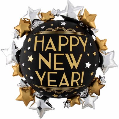 New Year Satin Supershape Foil Balloon 76cm