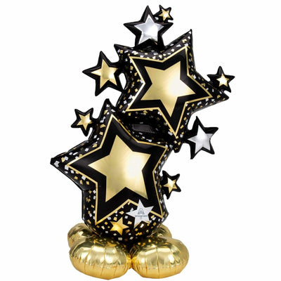 Black & Gold Star Cluster Airloonz Standing Foil Balloon 86x149cm
