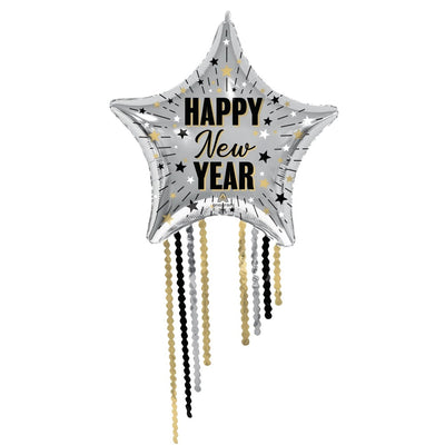 Elegant NYE Star Fringe Supershape Foil Balloon 127cm