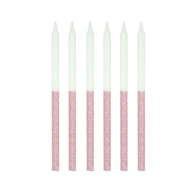 Pink Glitter Candles Set of 12