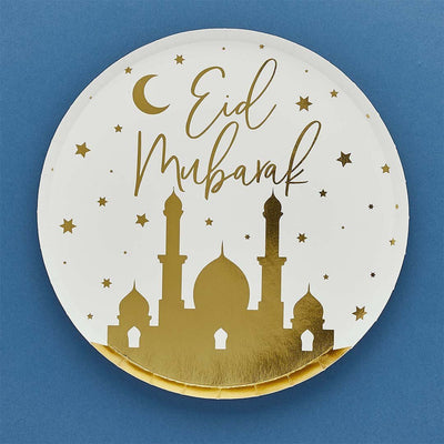 Eid Dinner Plates Gold & White Set of 8