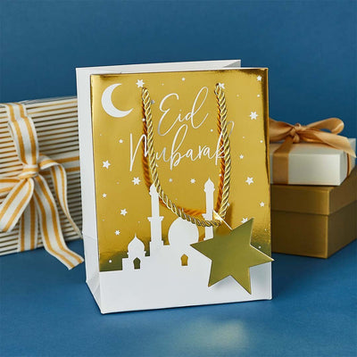 Eid Gift Bag Gold with Star Tag Set of 5