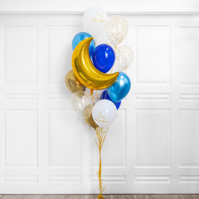 Eid Mubarak Crescent Moon Balloon Bouquet with Gold Confetti