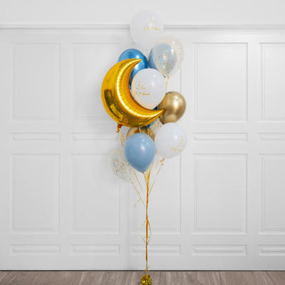 Blue Tone Eid Mubarak Crescent Moon Balloon Bouquet