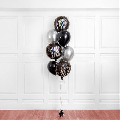 Happy New Year Balloon Bouquet Black & Silver Notes