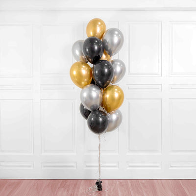 Celebrate Gold, Silver & Black Balloon Bouquet