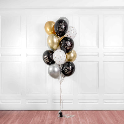 Happy New Year Black, Gold & Silver Balloon Bouquet