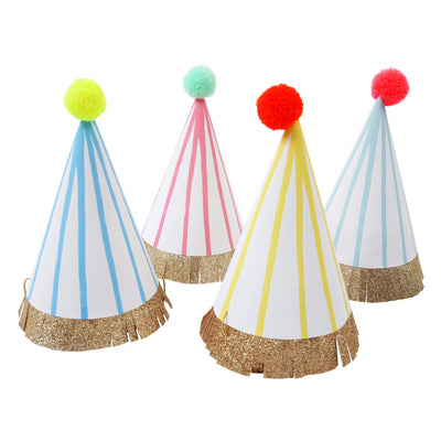 Stripe Pompom Party Hats Set of 8