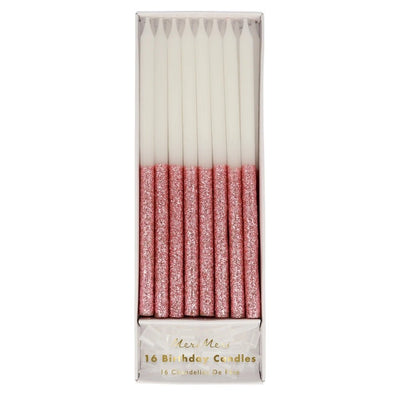 Dusky Pink Glitter Dipped Candles Set of 16