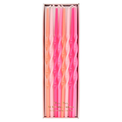 Pink Twisted Long Candles Set of 16
