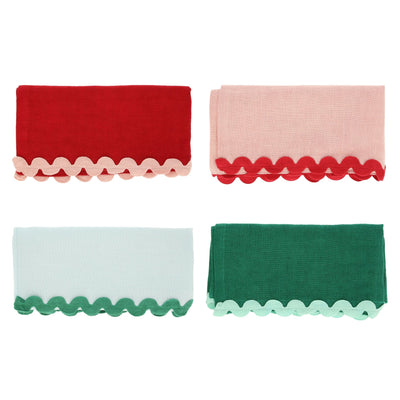 Linen Christmas Assorted Ric Rac Napkins Set of 4