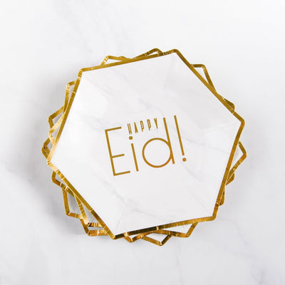 Hexagon Marble 'Happy Eid' Plates Set of 12
