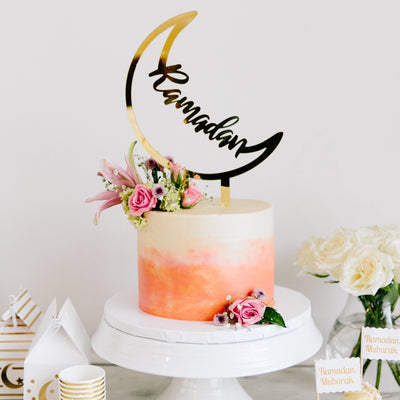Acrylic Ramadan Crescent Cake Topper - Gold