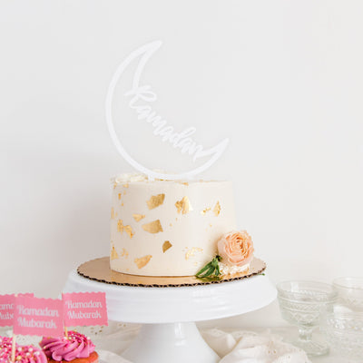 Acrylic Ramadan Crescent Cake Topper - White