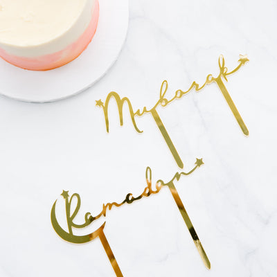 Acrylic Ramadan Mubarak Two-Piece Cake Topper - Gold