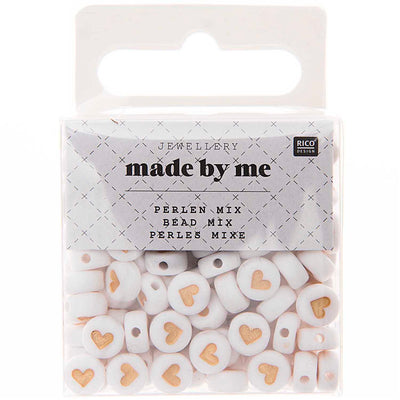 Heart Beads Round - White/Gold