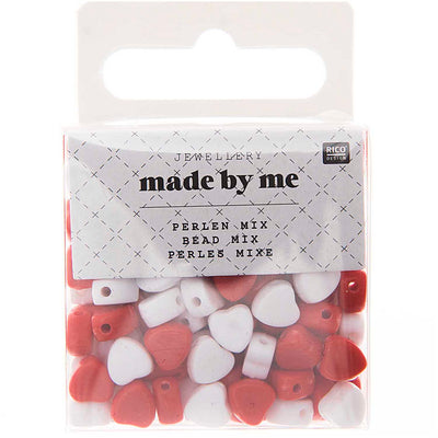 Heart Beads - Red/White