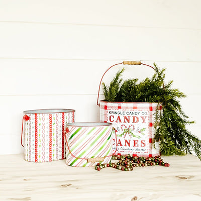 Candy Cane Buckets Set of 3