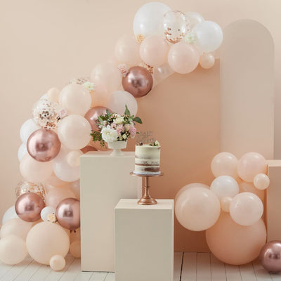 DIY Balloon Arch - Peach, White and Rose Gold